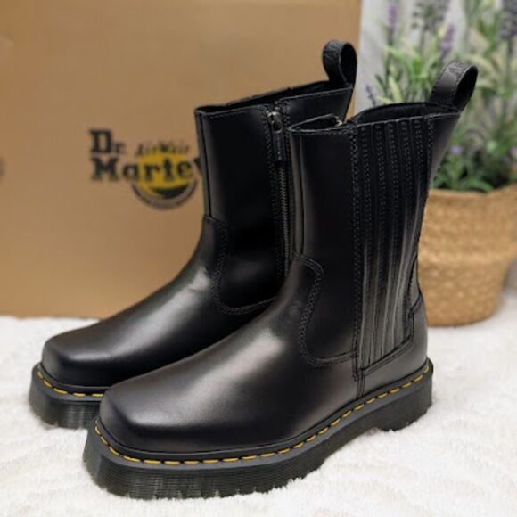 Dr. Martens Shoes - Dr. Martens Amaayah Lo Black Orleans Leather Square Toe Boots UK 7 NIB